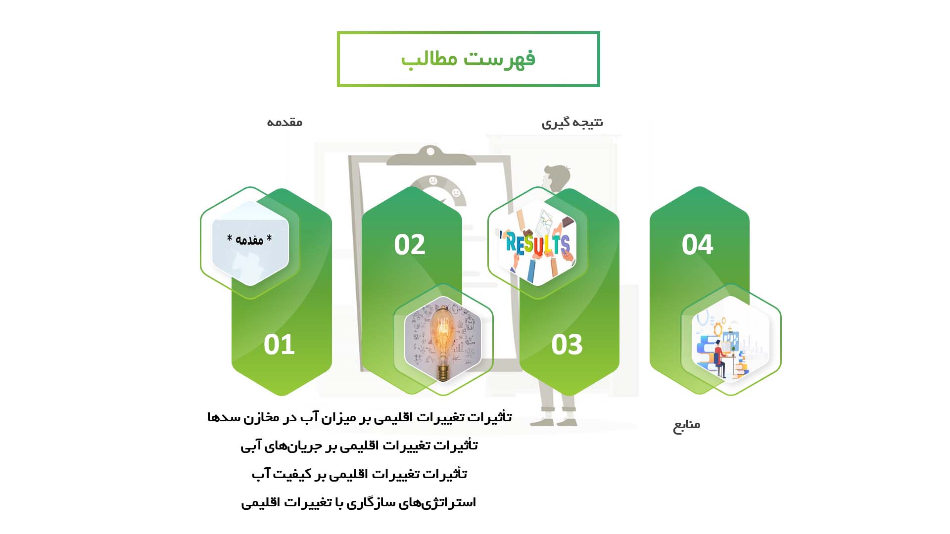 پاورپوینت در مورد تأثیرات تغییرات اقلیمی بر تولید برق از منابع آبی بزرگ